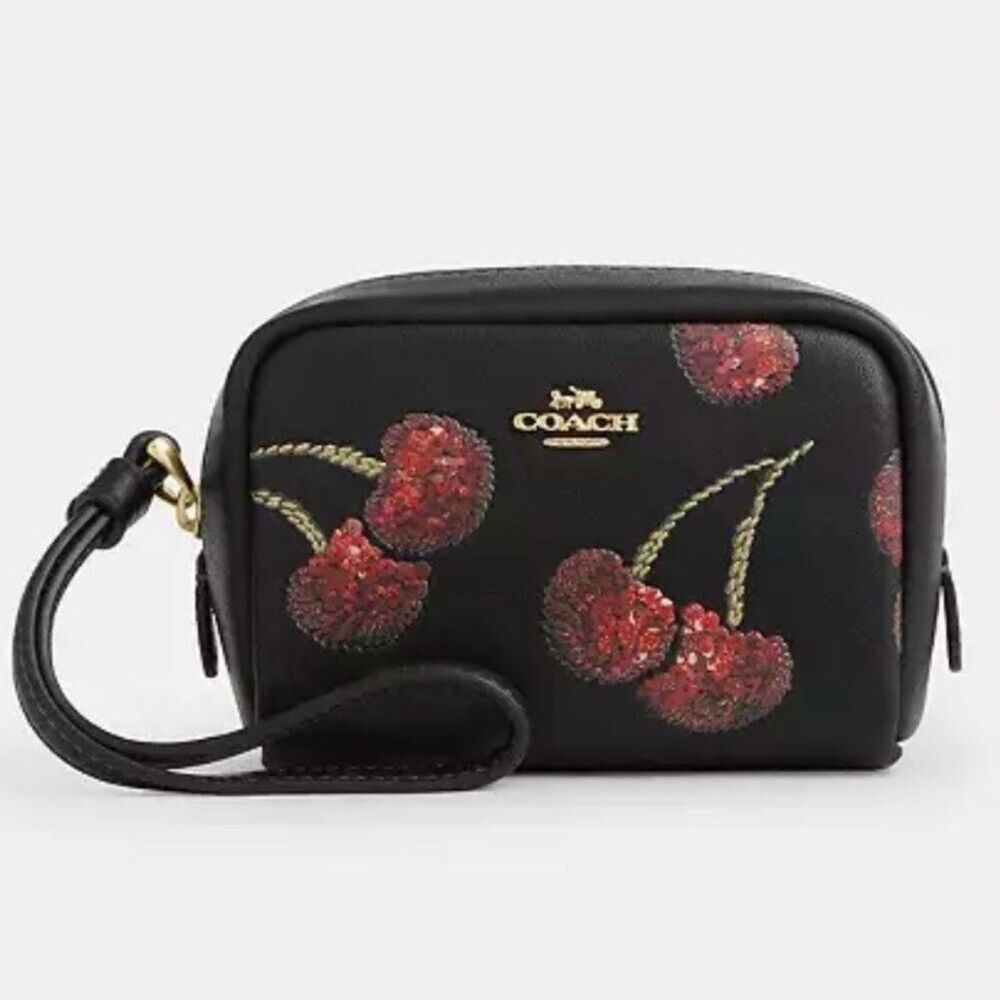 COACH Pouch Wristlet Clutch Bag Womens Small Purse with Cherry Print CDF01 NWT - Picture 2 of 7
